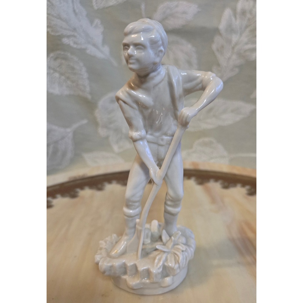 Vintage MZ Ireland White Porcelain Boy Gardening Figurine Shovel Spade 5.5 Inch
